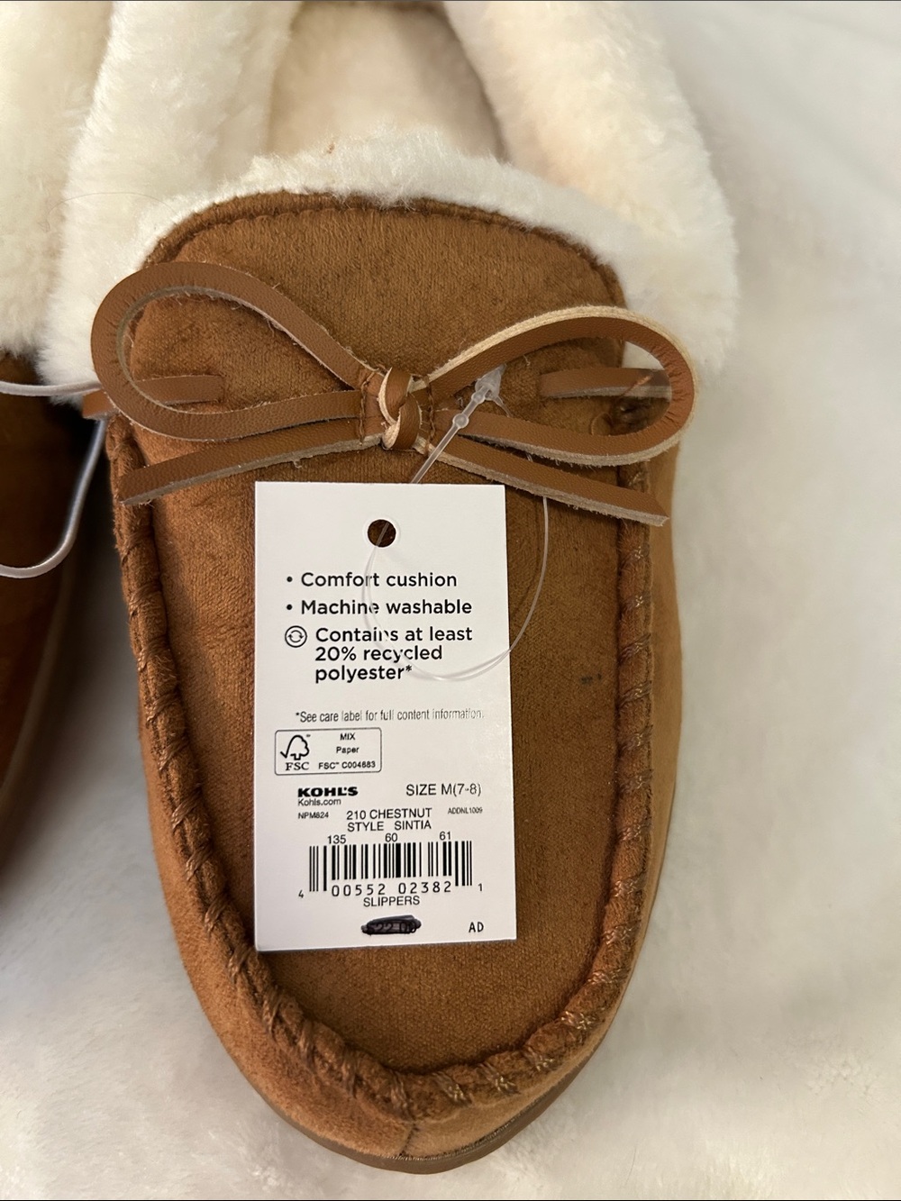 NWT Sonoma M 7-8 Brown Moccasin Faux Suede Fur
Lined Flats Slip On Slippers - Picture 5 of 5
